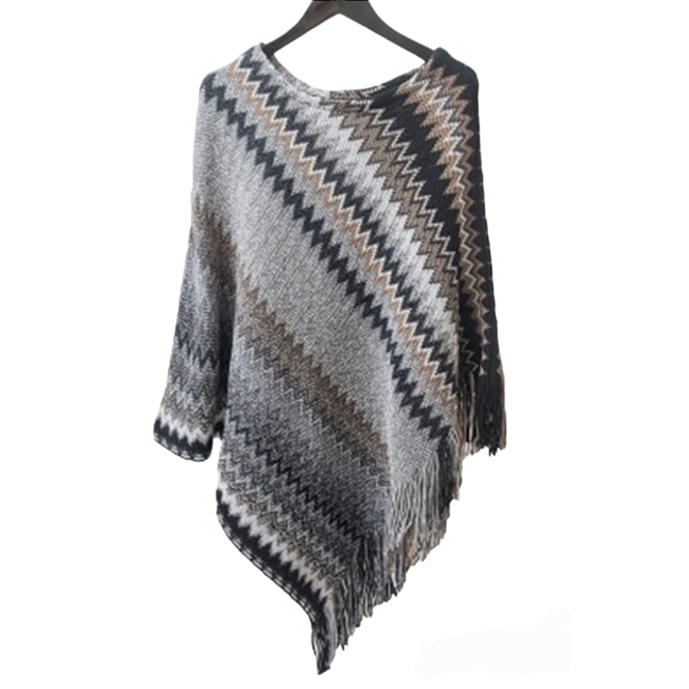 YOUJIA LIGHTWEIGHT ZIG-ZAG KNIT PONCHO - SIZE OSFM
